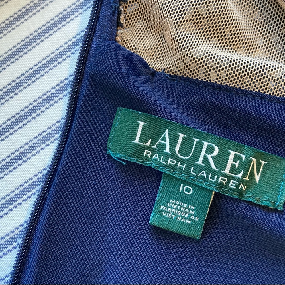 Lauren by Ralph Lauren Navy 3/4 Sleeve Ruched Midi Dress, Size 10 - Picture 6 of 15